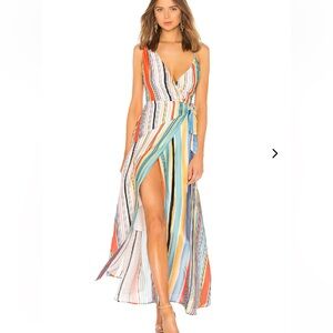 REVOLVE Lovers + Friends Striped Multicolor Montague True Wrap Maxi Dress Sz XXS